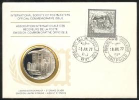 Brazília 1977. "A Sao Paolo-Rio de Janeiro vasútvonal centenáriuma" a Postamesterek gondozásában kiadott Ag(925) emlékérem 20g érmés, bélyeges borítékon, brazil bélyeggel, elsőnapi bélyegzővel, holland nyelvű ismertetővel T:PP  Brasil 1977. "Centenary of Rio-Sao Paulo Railroad" Ag(925) medallion (20g) / International Society of Postmasters - Medallic First Day Cover with Dutch information C:PP