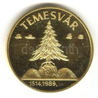 1989. "Temesvár - Erdély" aranyozott emlékérem (d=42mm) T:PP
