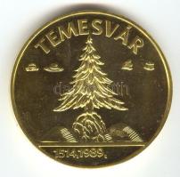 1989. "Temesvár - Erdély" aranyozott piefort emlékérem (d=65mm) T:PP