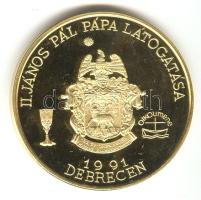 Bognár György (1944-) 1991. "II.János Pál pápa látogatása - Debrecen" aranyozott emlékérem (d=43mm) T:PP