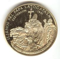 Bognár György (1944-) 1991. "II.János Pál pápa látogatása - Esztergom" aranyozott emlékérem (d=43mm) T:PP