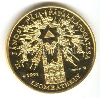 Bognár György (1944-) / Lebó Ferenc (1960-) 1991. "II.János Pál pápa látogatása - Szombathely" aranyozott emlékérem (d=43mm) T:PP