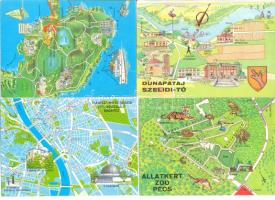 50 db modern képeslap, magyarországi városok vagy városrészek térképeit ábrázolja