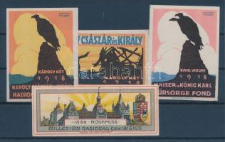 1896-1918 4 db klf magyar levélzáró (Millenniumi kiállítás, Hadigondozó alap, Károly hét) (betapadásnyom)