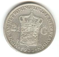 Hollandia 1933. 2 1/2G Ag "Wilhelmina" T:2- Netherlands 1933. 2 1/2 Gulden Ag "Wilhelmina I" C:VF