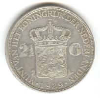 Hollandia 1929. 2 1/2G Ag "Wilhelmina" T:2- Netherlands 1929. 2 1/2 Gulden Ag "Wilhelmina I" C:VF