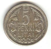 Litvánia 1925. 5L Ag T:2- Lithuania 1925. 5 Litai Ag C:VF