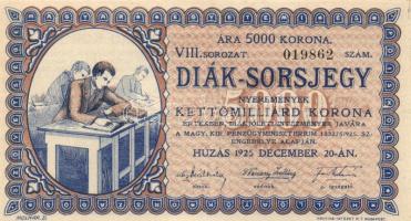 1925. "Diák sorsjegy" VIII. sorozat 5000K T:I-