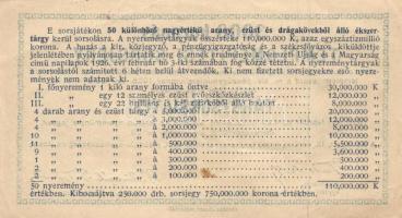 1925. Templomépítési sorsjegy 3000K értékben felülbélyegzéssel T:II