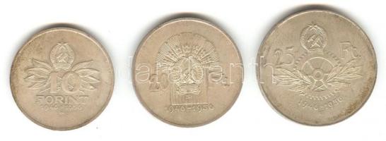 1956. 10Ft + 20Ft + 25Ft Ag "10 éves a Forint" sor T:2