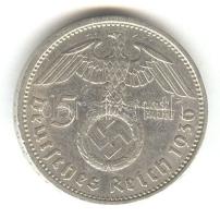 Német 3. Birodalom 1936A 5M Ag "Hindenburg" T:2- German Third Reich 1936A 5 Marks Ag "Hindenburg" C:VF