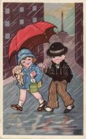 Children couple in the rain, umbrella, Amag 0333. s: Margret Boriss (EK)