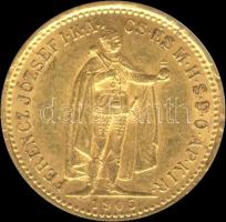 1905KB. 10K Au 3.38g T:2- Hungary 1905. 10 Korona Au "Franz Joseph" Kremnitz (3.38g) C:VF