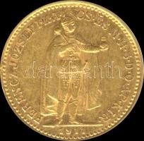 1911KB. 10K Au "Ferenc József" (3.38g) T:2-  Hungary 1911. 10 Kronen Au "Franz Joseph I" Kremnitz (3.38g) C:VF