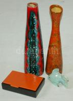 4 db vegyes kerámia tétel: 2 db jelzett váza, kerámia doboz, aranyozott hal figura/ box, ceramic fish and 2 ceramic vases  31cm d:5,5cm