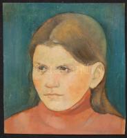 Bakányi Gyula (1955): Leányfej, olaj, papír, hátul jelzett (15 évesen festette), 20x22 cm