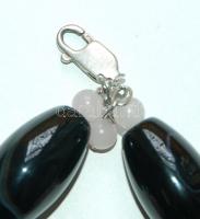 Faragott rózsakvarc és ónix, vulkáni kőzetgyöngyökkel díszített nyaklánc ezsüt (Ag)  szerelékkel /
N...