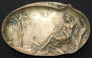 cca. 1900 Szecessziós vititkártya tartó,  rézötvözet 24x10cm