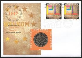 Hollandia 1995. Ecu "ENSZ + 1997. "Európai Unió" 2db érmés boríték alkalmi bélyegzős ...