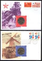 Hollandia 1995. Ecu "II.Világháború-felszabadulás" + 1997. "Marshall-terv" 2db érmés boríték alkalmi bélyegzős bélyegpárral, hátoldali ismertetővel T:PP Netherlands 1995. ECU Letter (2x) "2nd World War-Liberation" + 1997. "Marshall plan" C:PP