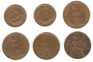 Nagy Britannia 1903-1965. 1P (6x) klf darab T:vegyes Great Britain 1903-1965. 1 Penny (6x) various types C:Mixed