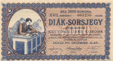 1925. "Diák sorsjegy" XVII. sorozat 5000K T:II