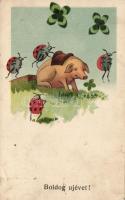 New Year pig, bugs Emb. litho