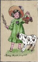 Easter, girl, hand-painted card