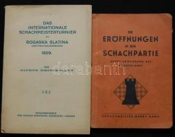 2 db német nyelvű sakk könyv: Alfred Brinckmann: Das Internationale Schachmeisterturnier zu Rogas Slatina Magyar Sakkvilág, Kecsekemét 1929. + Henry Grob: Die Eröffnungen in der Schachpartie  unter Anwendung de Kampfplanes. Zürich, 1946.
