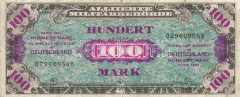 Német 3. Birodalom/Szövetséges megszállás 1944. 100M kilencjegyű sorszám T:III German Third Reich/Allied occupation 1944. 100 Mark nine digit serial C:F