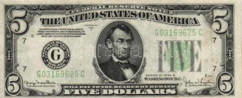 Amerikai Egyesült Államok 1934A 5$ + 1934D 10$ T:III USA 1934A 5 Dollar + 1934D 10 Dollar C:F