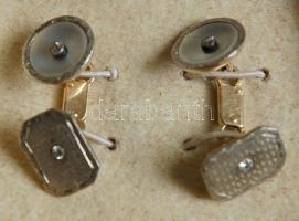 Dekoratív 14K arany mandzsettagomb pár 2-2db brillel díszítve, díszdobozban (br: 10.92g) szép állapo...