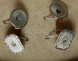 Dekoratív 14K arany mandzsettagomb pár 2-2db brillel díszítve, díszdobozban (br: 10.92g) szép állapo...