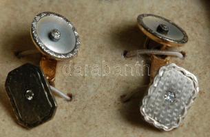 Dekoratív 14K arany mandzsettagomb pár 2-2db brillel díszítve, díszdobozban (br: 10.92g) szép állapo...