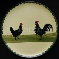 Kézzel festett kakasos tyúkos kerámia tányér/ hand painted plate d:32cm