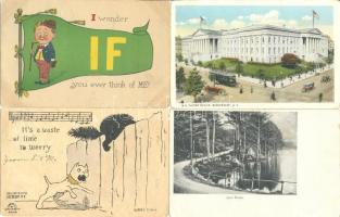 100 db régi képeslap, köztük sok városképes lap amerikai városokkal, lithokkal