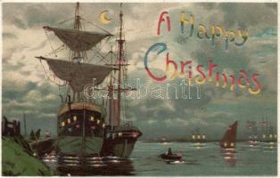 Christmas, ships, hold to light litho