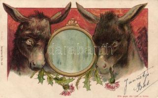 Donkey mirror, humour hold to light litho