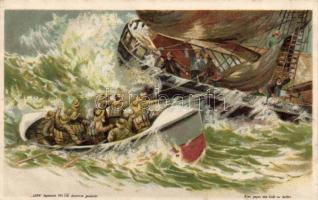 Ship in storm hold to light litho