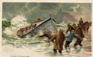 Ship in storm hold to light litho