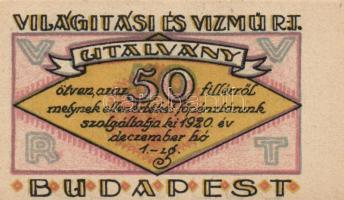 Budapest 1920. "Világítási és Vízmű R.T." 20f, 50f, 1K, 2K, 5K, 10K T:I
