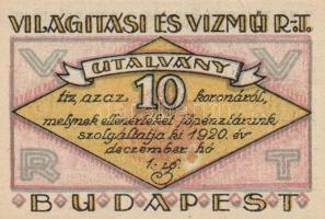 Budapest 1920. "Világítási és Vízmű R.T." 20f, 50f, 1K, 2K, 5K, 10K T:I