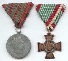 1942. A Tűzkereszt II. fokozata szalaggal T:2 + 1918. Laeso Militi - Sebesültek Érme Alu T:4 Hungary 1942. Hungarian Fire Cross 2nd class C:XF + 1918. Laeso Militi - Carolus Combat Wound medal Alu C:VG