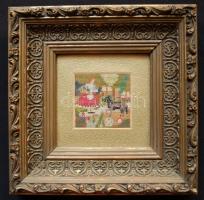 1940 Gobelin, üvegezett díszes díszes keretben, 22x22cm