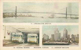 Windsor, Ontario, Ambassador Bridge, Detroit Skyline, Tunnel busses