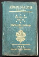 A magyar törvények zsebkiadása 1836, 1840,1844,1847,1848, 1861-es Törvénykezési szabályok Pest, 1862. Lampel Róbert. Hiteles kiadás. Kiadói, dúsan aranyozott, kis hibás egészvászon kötésben, a kötéstáblán címerrel, nemzetiszínű lapszéllel, mutató-fülekkel.