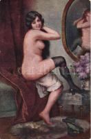 Lady in front of the mirror, artist signed