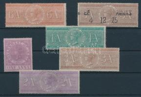 6 db részben használatlan Viktória-fejes indiai okmánybélyeg