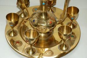 6 személyes díszes réz teás készlet kancsóval és tálcával