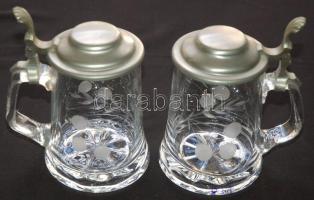 2db metszett üveg korsó ón fedővel 17cm magasak